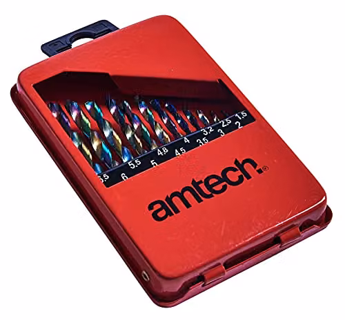 Amtech 13 Piece HSS Twist Drill Bit Set with Titanium Nitride Coating and Plastic Storage Case – 3