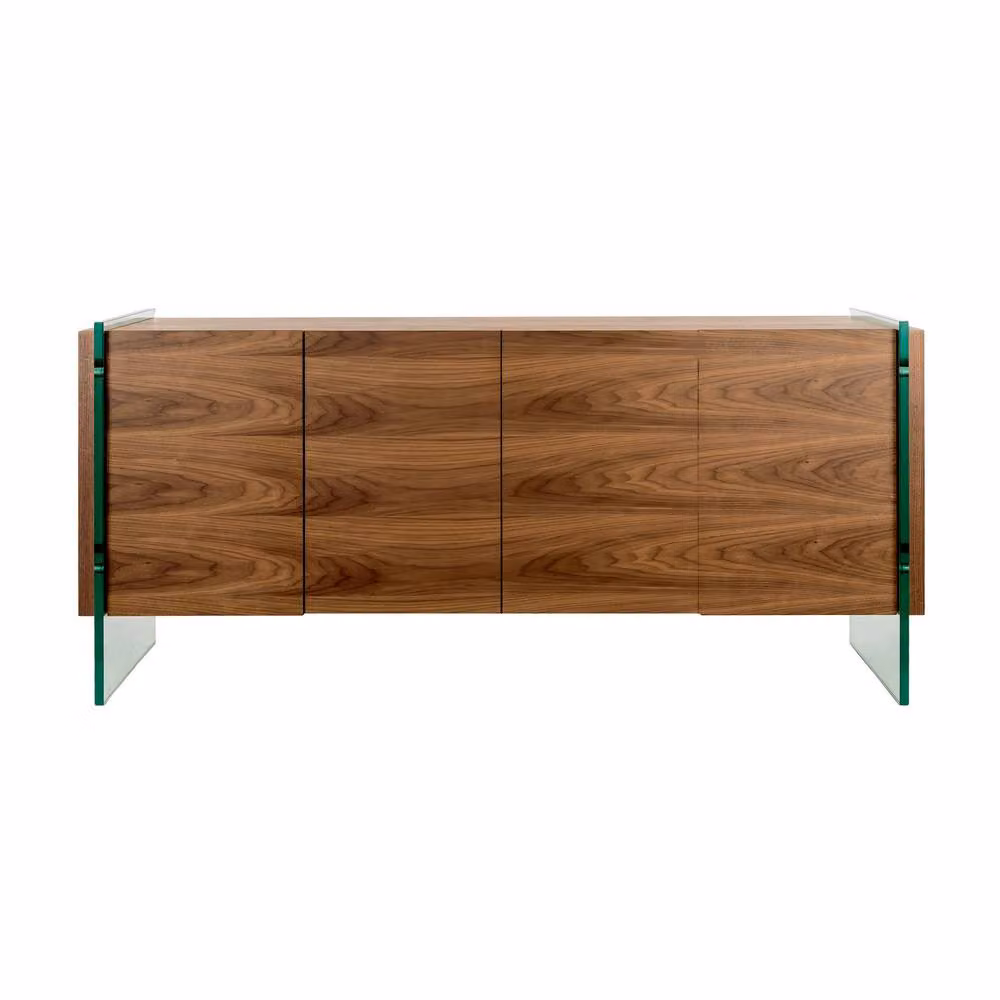 Angel Cerda Walnut Veneer Sideboard in Brown with Tempered Glass Legs, W: 170 cm, D: 43 cm, H: 77 cm – 2