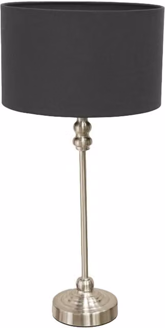 ValueLights Maggie Table Lamp with Black Fabric Drum Shade and Brushed Chrome Base