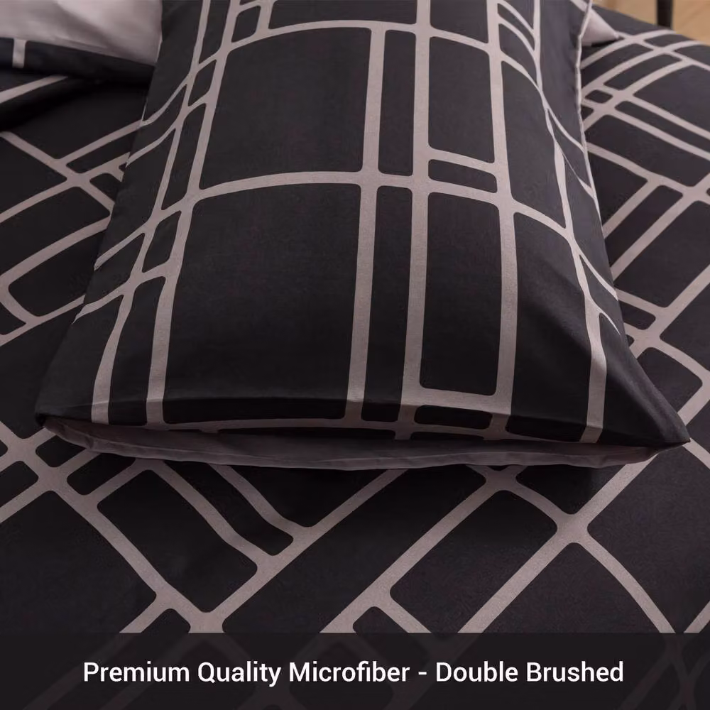 Lazzaro Home Premium Brushed Microfibre Reversible Duvet Cover and Pillowcase Set, Black, W: 180 cm, H: 200 cm – 5