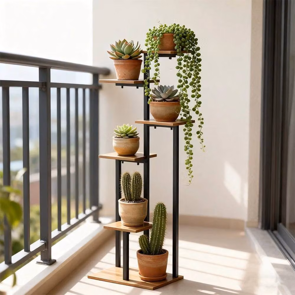 FLAVORA 6 Tier Metal Plant Shelf Rack Display Stand in Matt Black – 6