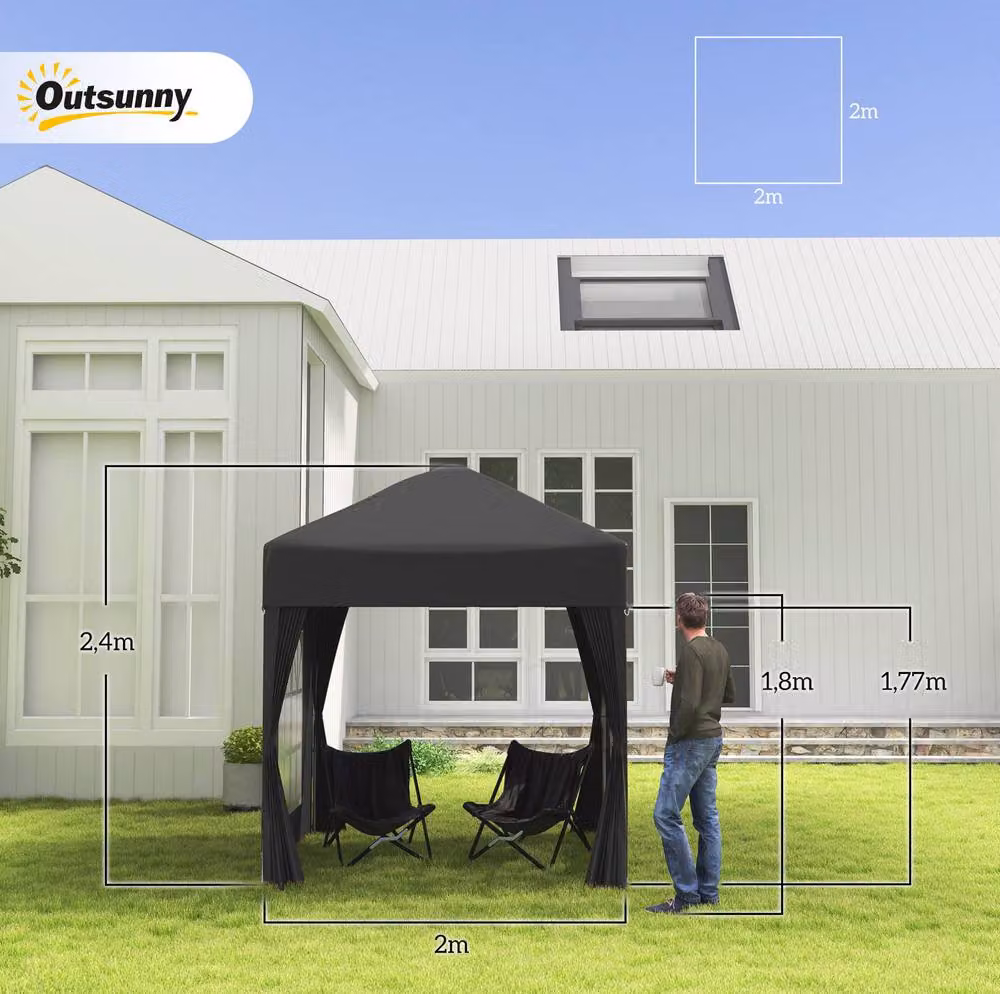 STILVORA Pop-Up Gazebo with Sidewalls and Windows in Black, W/D/H: 200 x 200 x 240 cm – 3