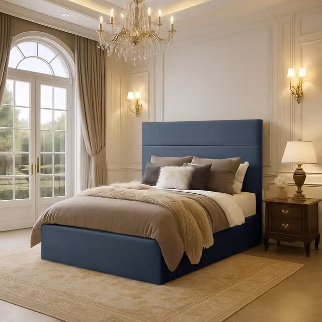Desire Deco Olivia Upholstered Velvet Bed Frame in Grey/Blue, 140 x 200 cm