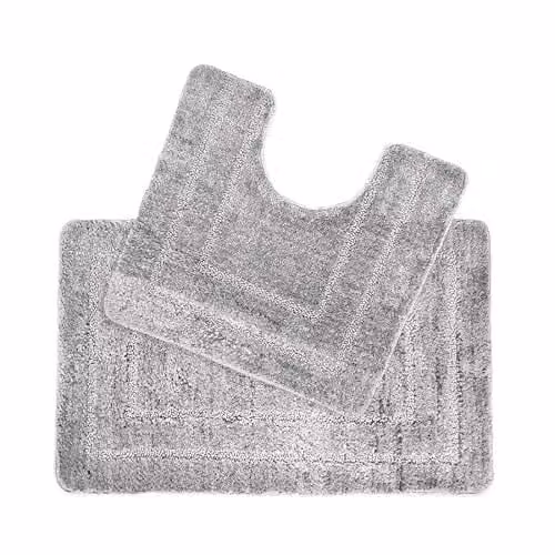 Allure Bath Fashions Two Piece Non-Slip Microfibre Bath and Toilet Mat Set in Silver Grey – 1