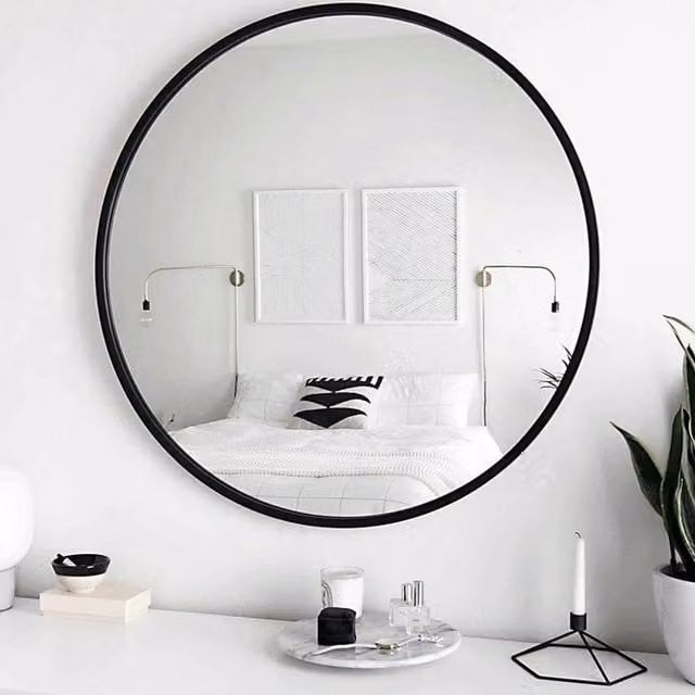 PAWNORA Modern Round Wall Mounted Mirror in Black, Diameter: 60 cm