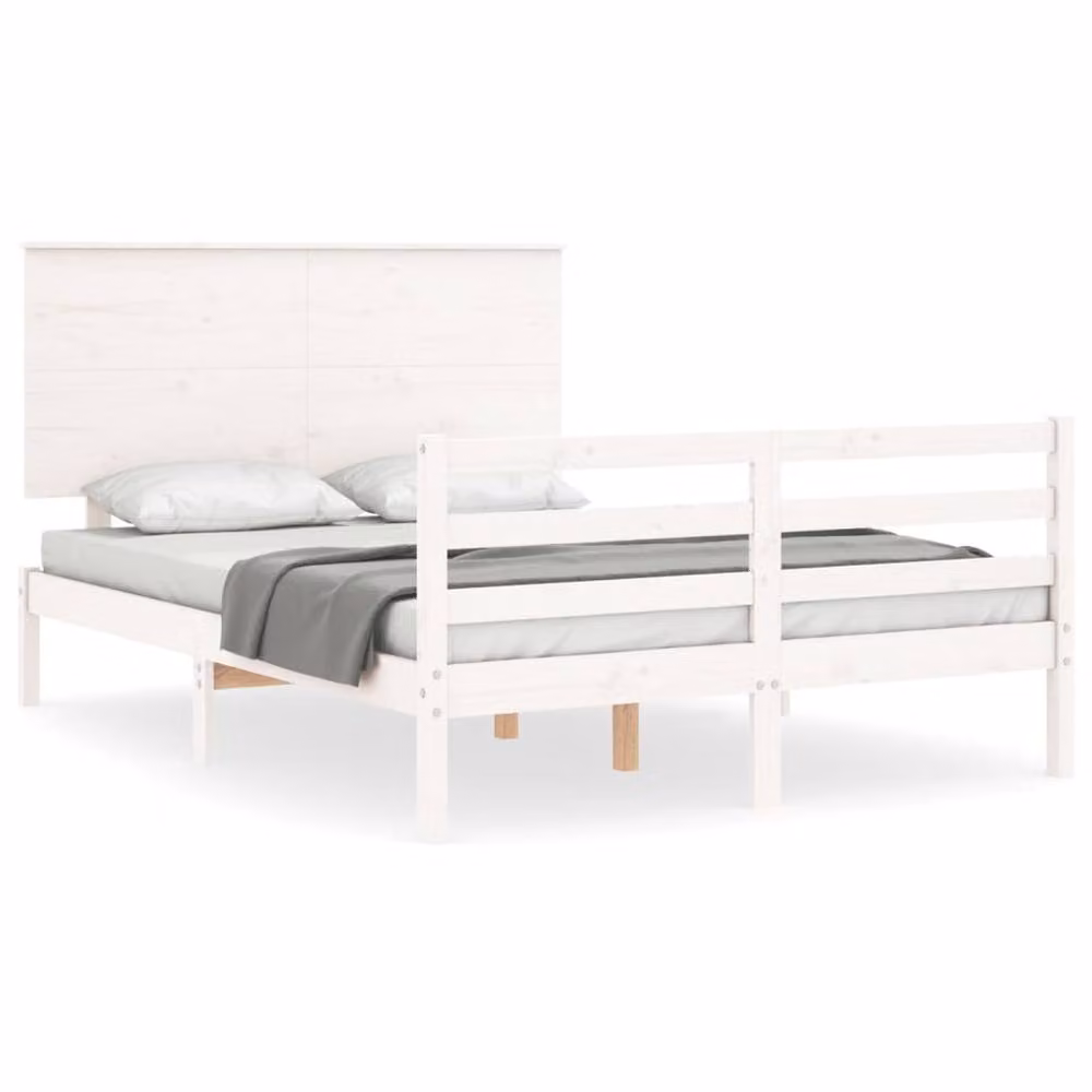 Berkfield Home Beautiful Solid Wood Pine Bed Frame with Headboard in White, W/D/H: 120 x 200 cm – 2