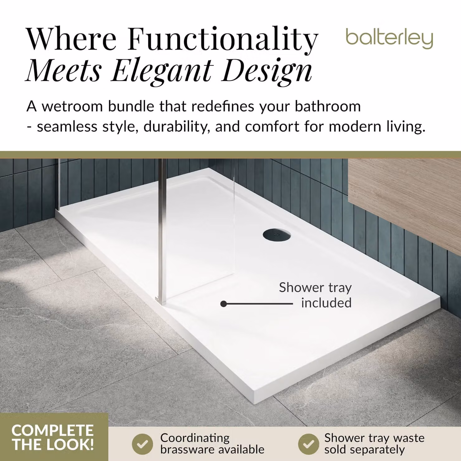 Balterley 8mm Glass Walk-In Wetroom Screen and Return with Tray, Silver and Chrome, W: 140 cm, D: 80 cm – 6