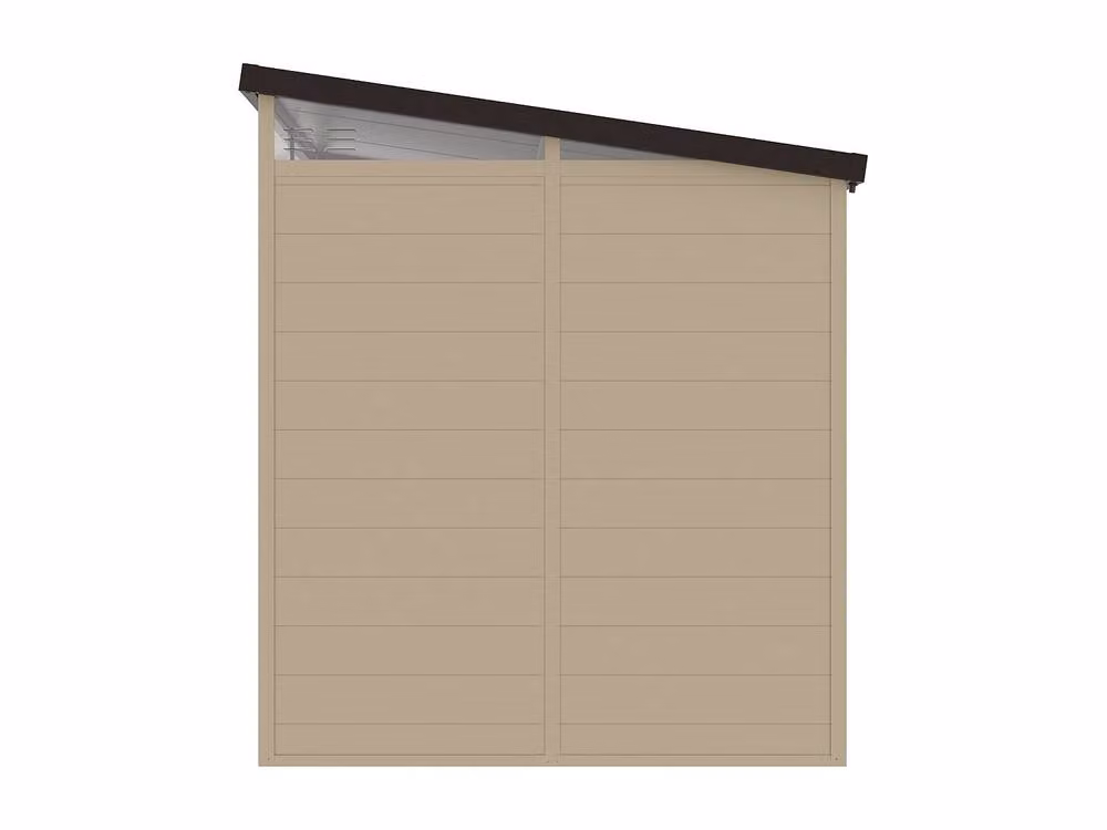 Vente-unique MINARO Resin Garden Shed in Beige and Brown with Floor and Double Doors, Pent Roof, 4.57 m² – 4