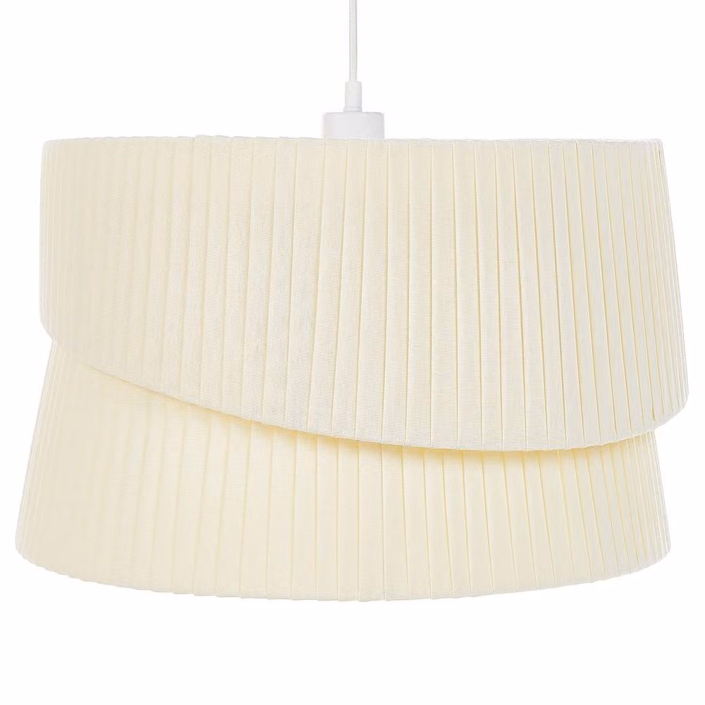 Wyld and Coco Beige Fabric and Metal Boho Cylinder Pendant Lamp, H 178 x W 45 x D 45 cm – 2