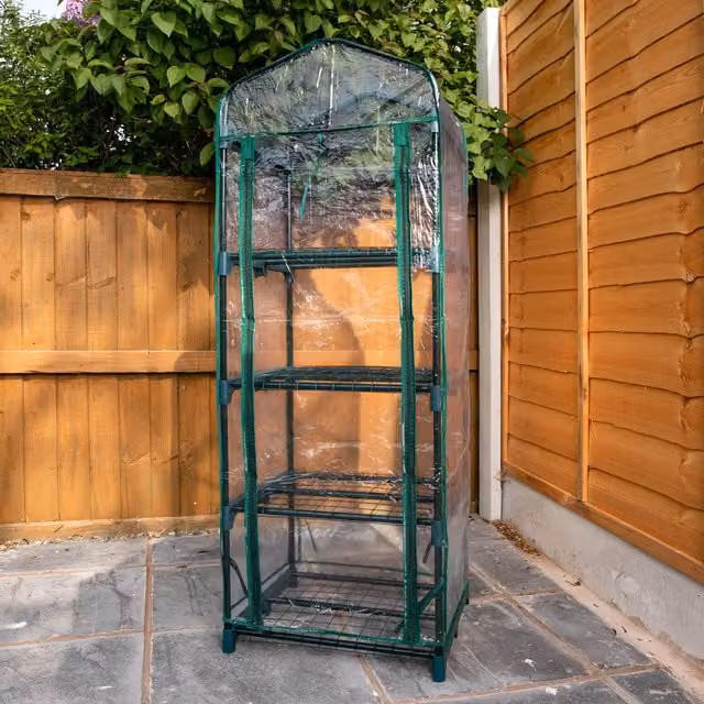 Samuel Alexander 4 Tier Freestanding Greenhouse with Steel Frame and Removable PVC Cover, Green, H 130 x W 50 x D 45 cm