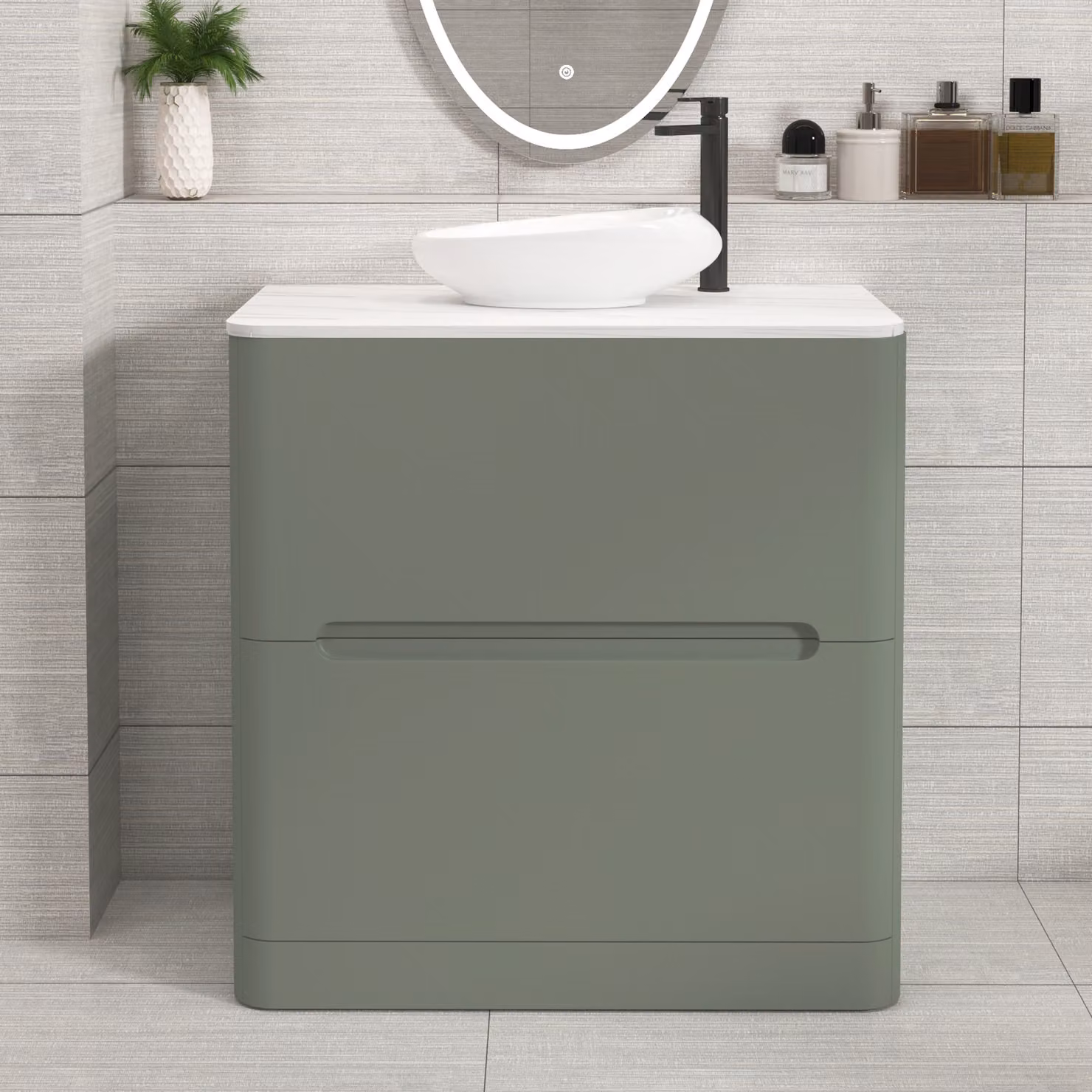 Royal Bathrooms Venice 800mm Sage Green Floor Standing 2 Drawer Vanity Unit with Nova Basin