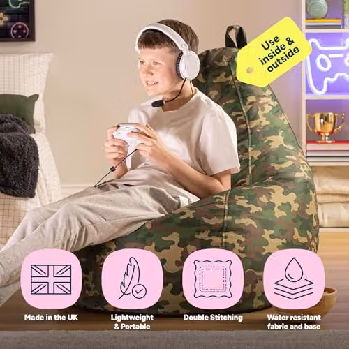 icon Dalton Gaming Bean Bag Chair with Filling in Green Camouflage Animal Print – 3