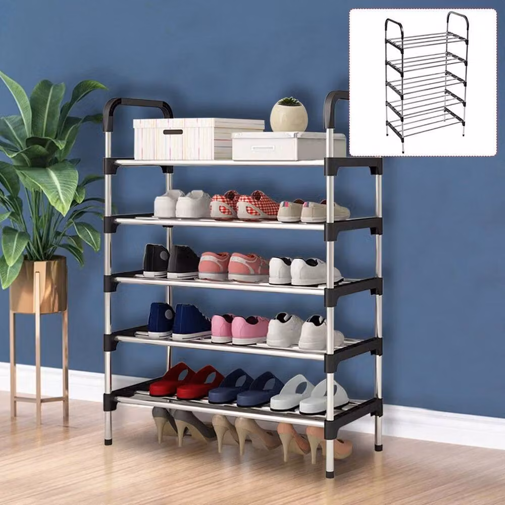KORVIXA Compact Space Saving Metal Shoe Rack Organiser Shelf in Black, Width: 80 cm – 3