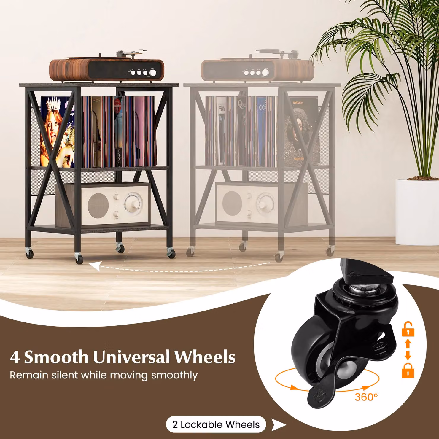 Costway Grey Record Player and Turntable Stand with Divider and Lockable Castors – 5