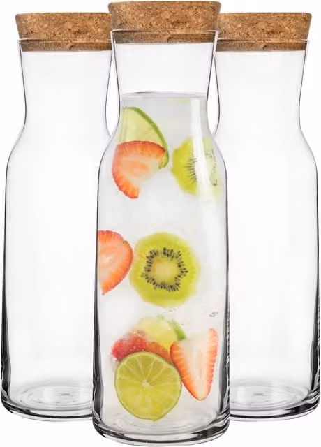 Bormioli Rocco Aquaria Glass Carafes with Lids, 1.2 l, Pack of 3, Clear
