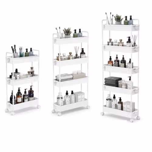 HYGRAD 3 Tier Slim Rolling Storage Trolley Cart with Wheels, White or Black, Height: 65 cm – 2