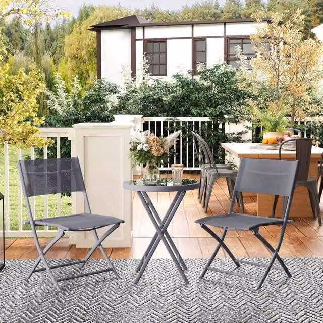 EONLION 3 Piece Grey Outdoor Bistro Set with Round Matt Glass Top – 1