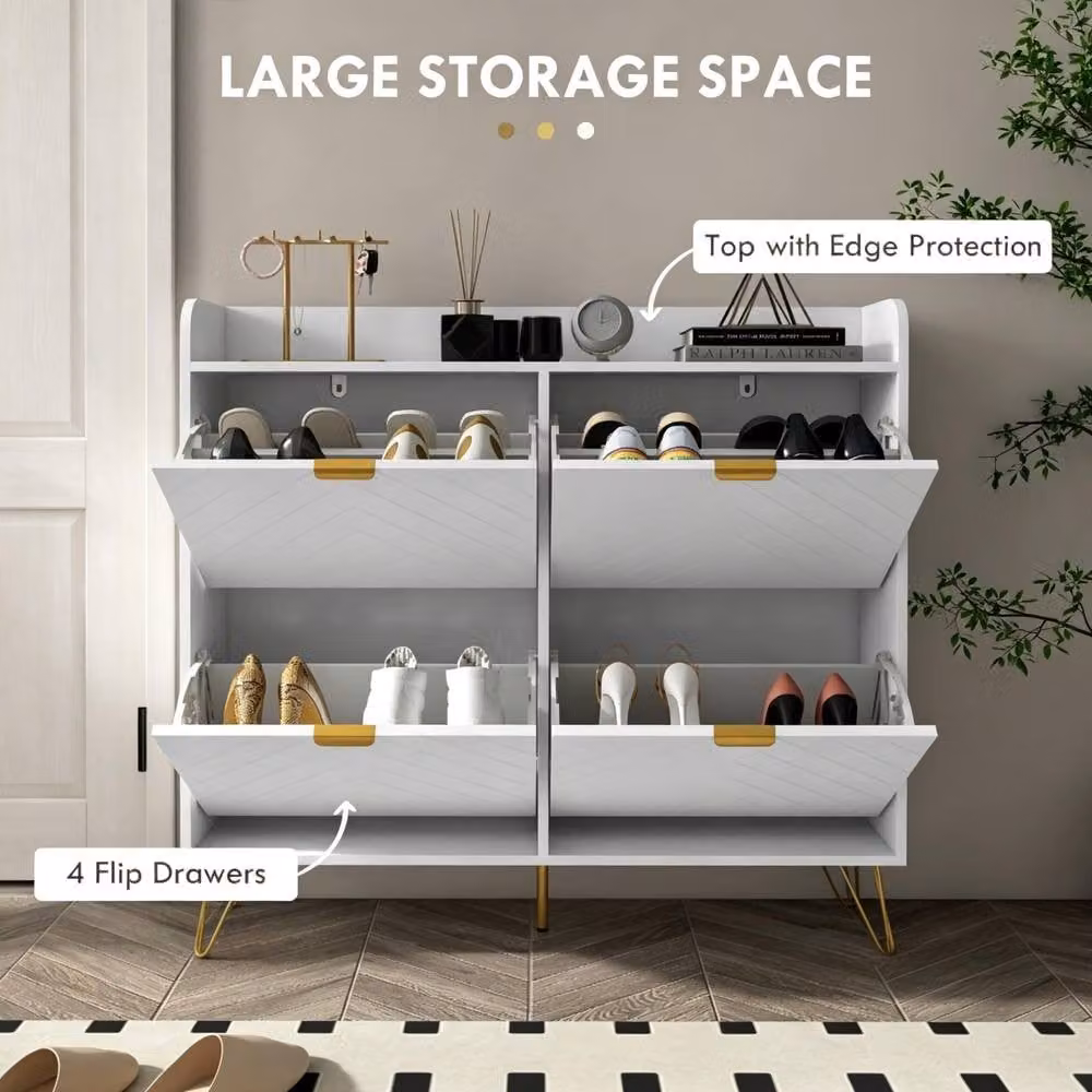 STILVORA Modern White Shoe Cabinet with 4 Tilting Compartments and Metal Legs – 3