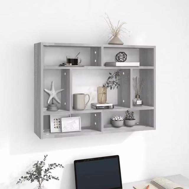Berkfield Home Wall Mounted Cube Shelf in Grey Sonoma, W/D/H: 75 x 16 x 55 cm – 1
