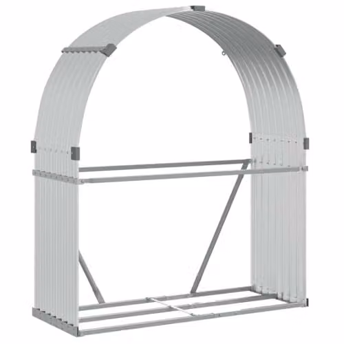 vidaXL Freestanding Log Holder in Silver Galvanised Steel, W/D/H: 120 x 45 x 140 cm
