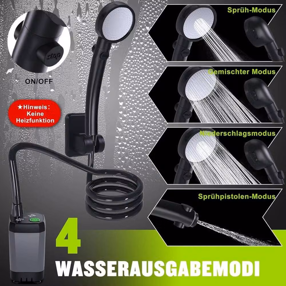 KORVIXA Portable Electric Rechargeable Camping Shower, Black – 5