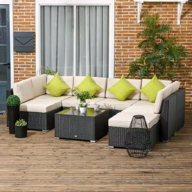 Outsunny 8-Piece Modern Rattan Garden Furniture Set in Black
