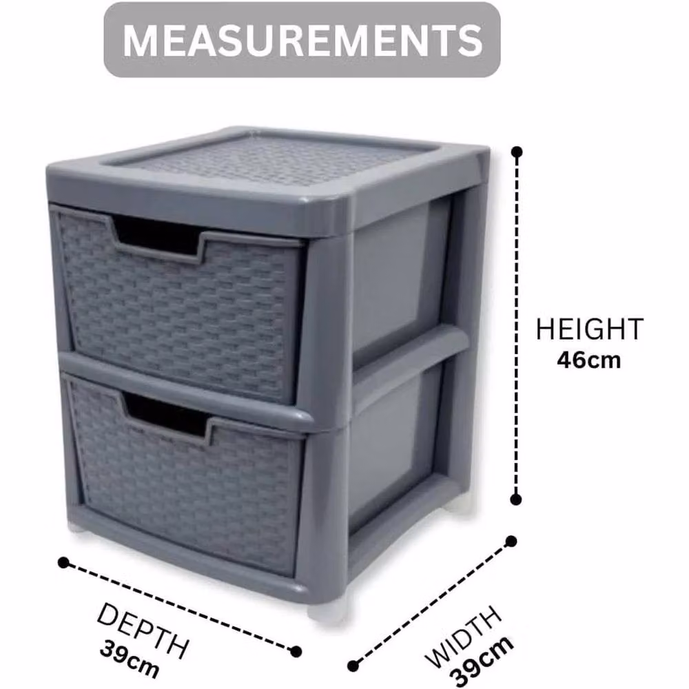 FORGEVIO 2 Tier Plastic Storage Drawer Cabinet Unit in Grey – 2
