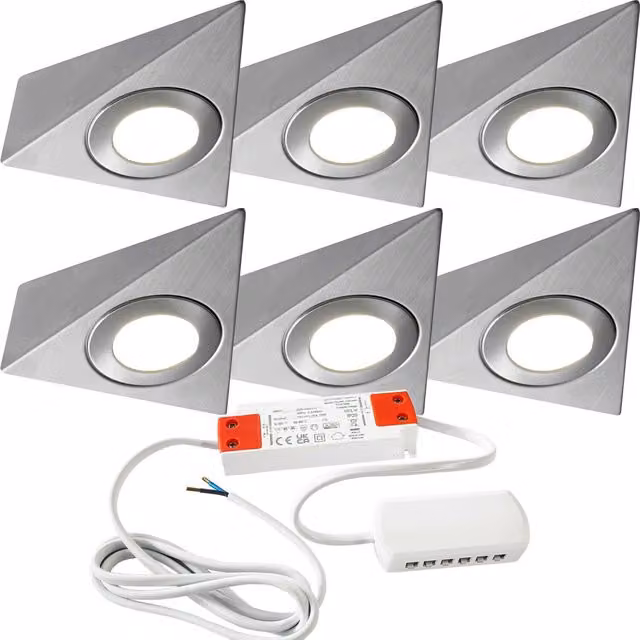 Loops 6x Pyramid Surface Under Cabinet Kitchen LED Light and Driver Kit in Brushed Nickel Silver – 1