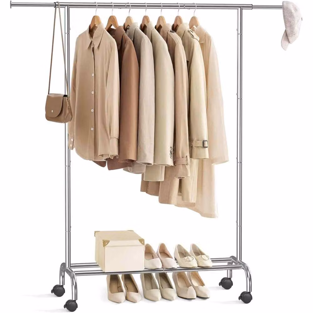 The Bazaarist Extendable Rolling Garment Rail in Silver – 2