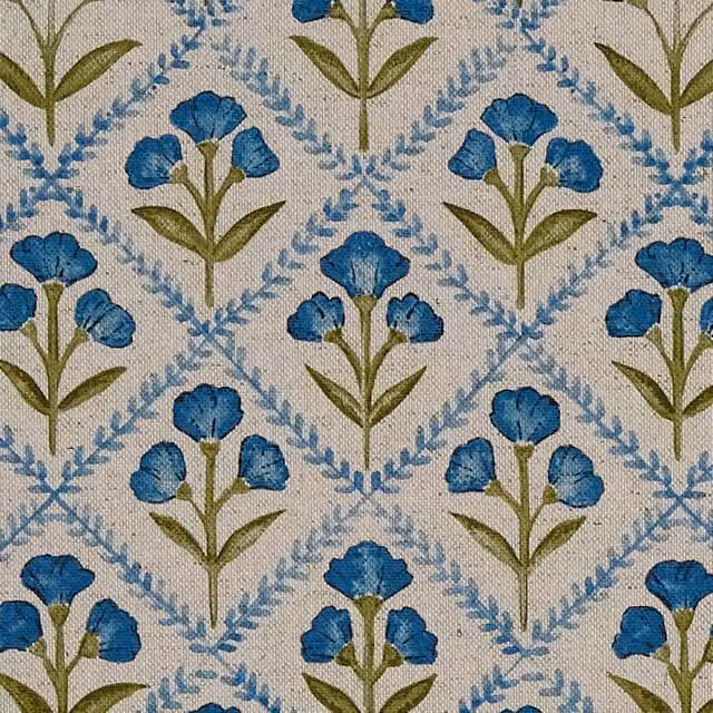 Prestigious Textiles Chatsworth Floral Cotton and Linen Fabric in Cornflower Blue
