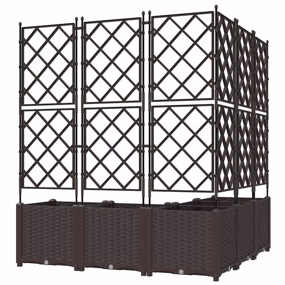 Berkfield Home Modern Garden Planter with Trellis, 5 Piece Set, Brown, W/D/H: 120 x 120 x 143 cm – 6