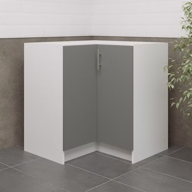 JD Greta Modern Grey Matt Kitchen Base Corner Unit with Hinged Doors