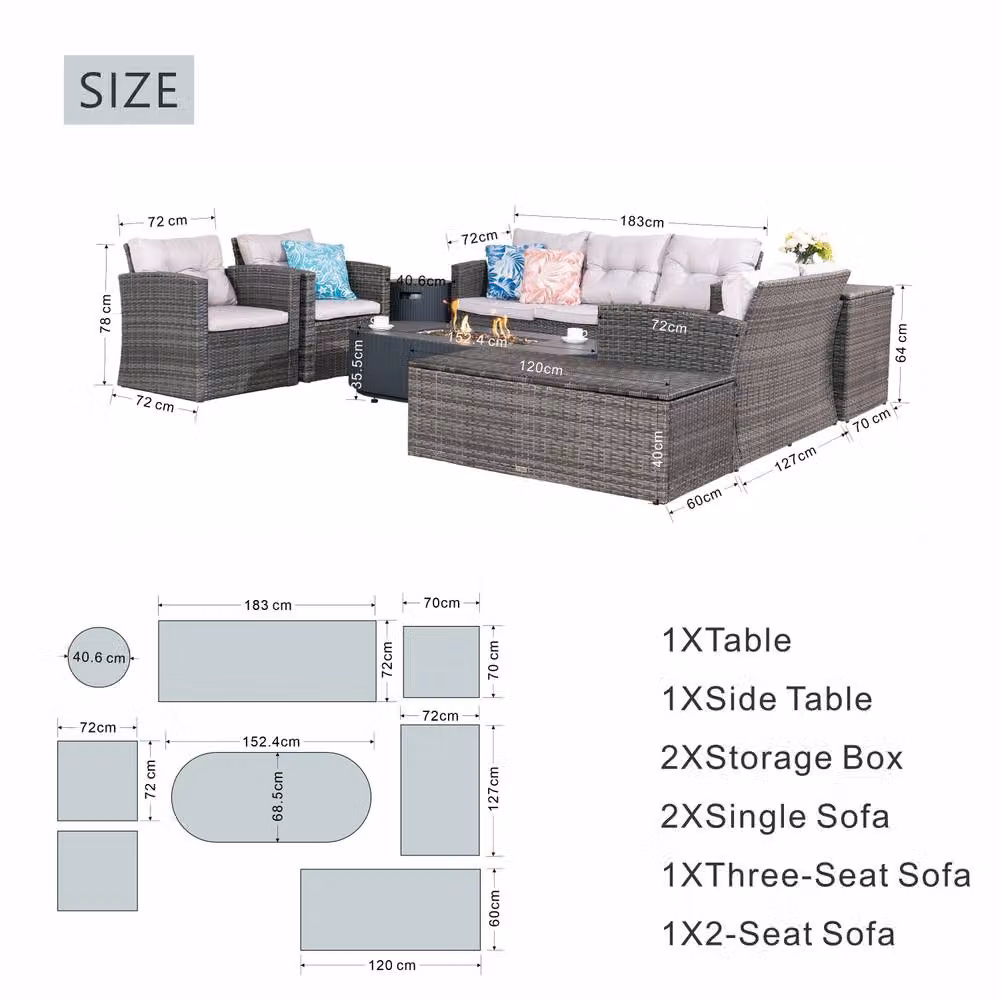 Direct Wicker 7-Seater Grey L-Shape Corner Sofa Set with Gas Fire Pit Table and Cushion Storage Box – 3