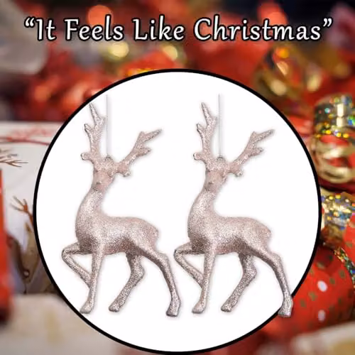 VFM e-Store Glitter Reindeer Christmas Tree Ornaments, Rose Gold, W/D/H: 16 x 10 x 4 cm – 5