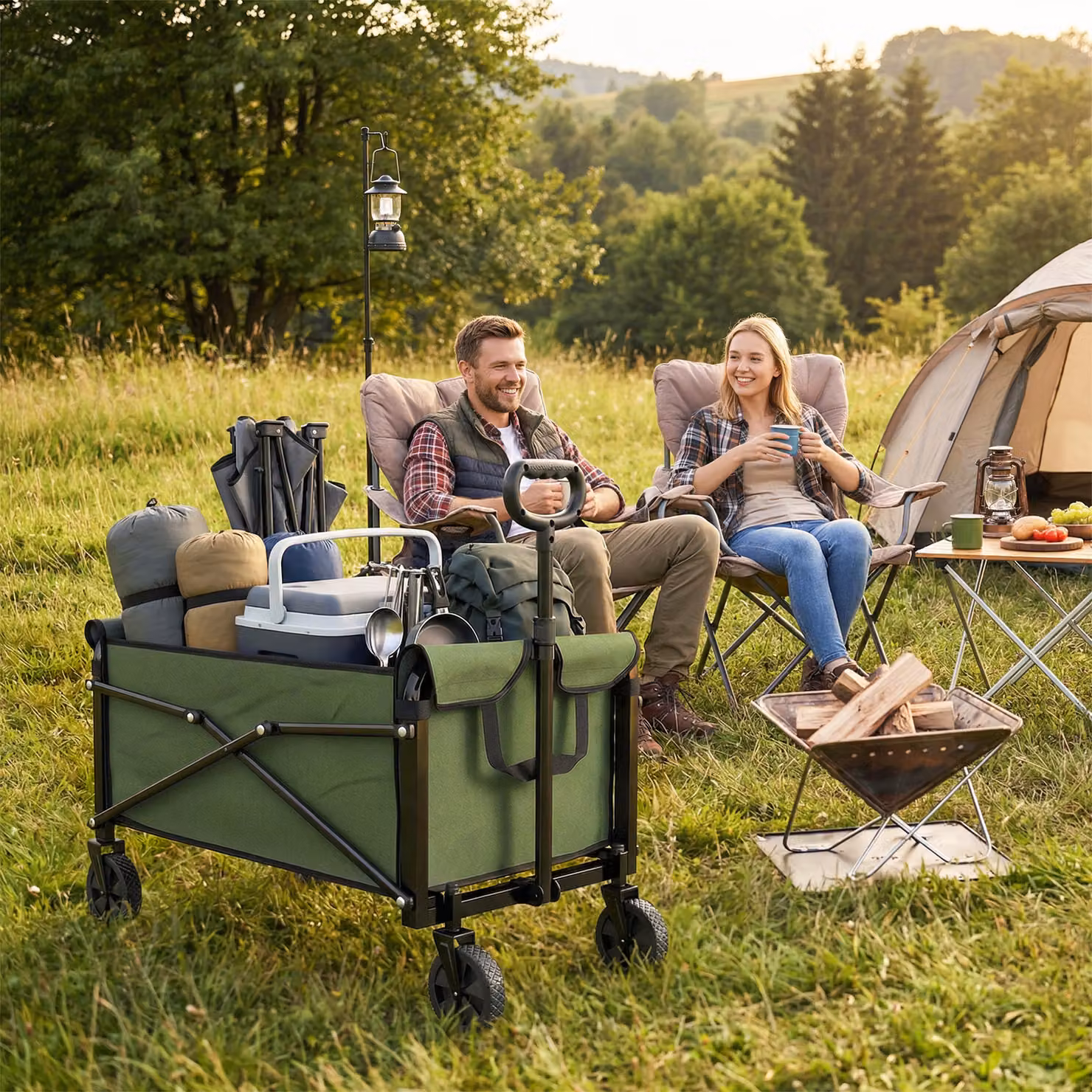 Outsunny Green Folding Festival Trolley with Adjustable Handle and 81L Capacity – 5