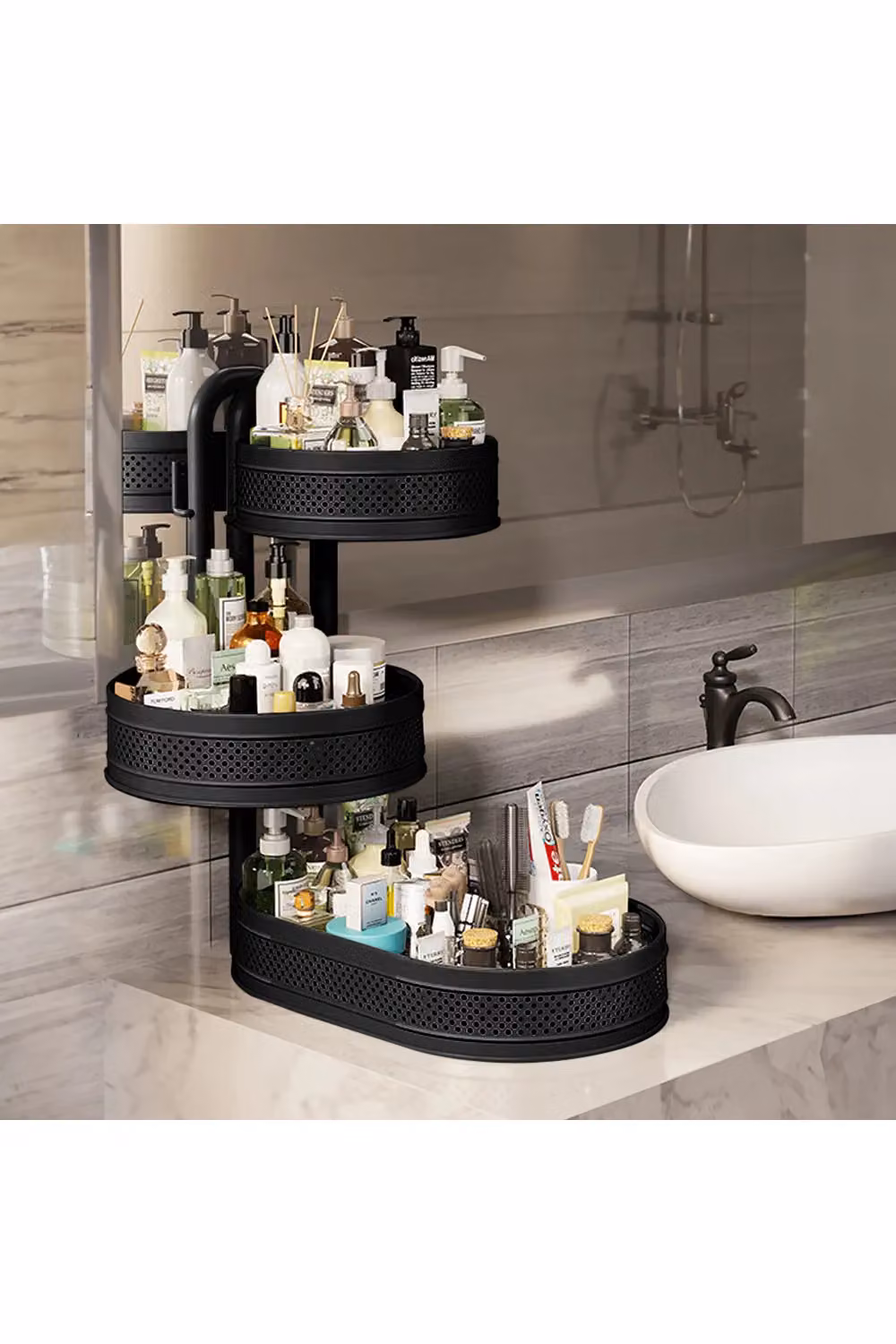 Livingandhome 3-tier Rotating Metal Spice Rack Desktop Storage Shelf in Black – 3