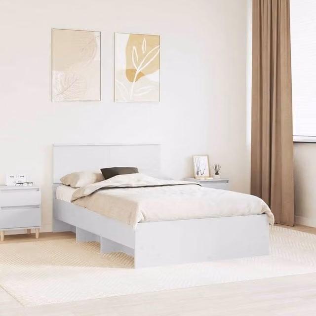 Berkfield Home Modern Bed Frame with Headboard in White, W/D/H: 120 x 123 x 123 cm, Engineered Wood
