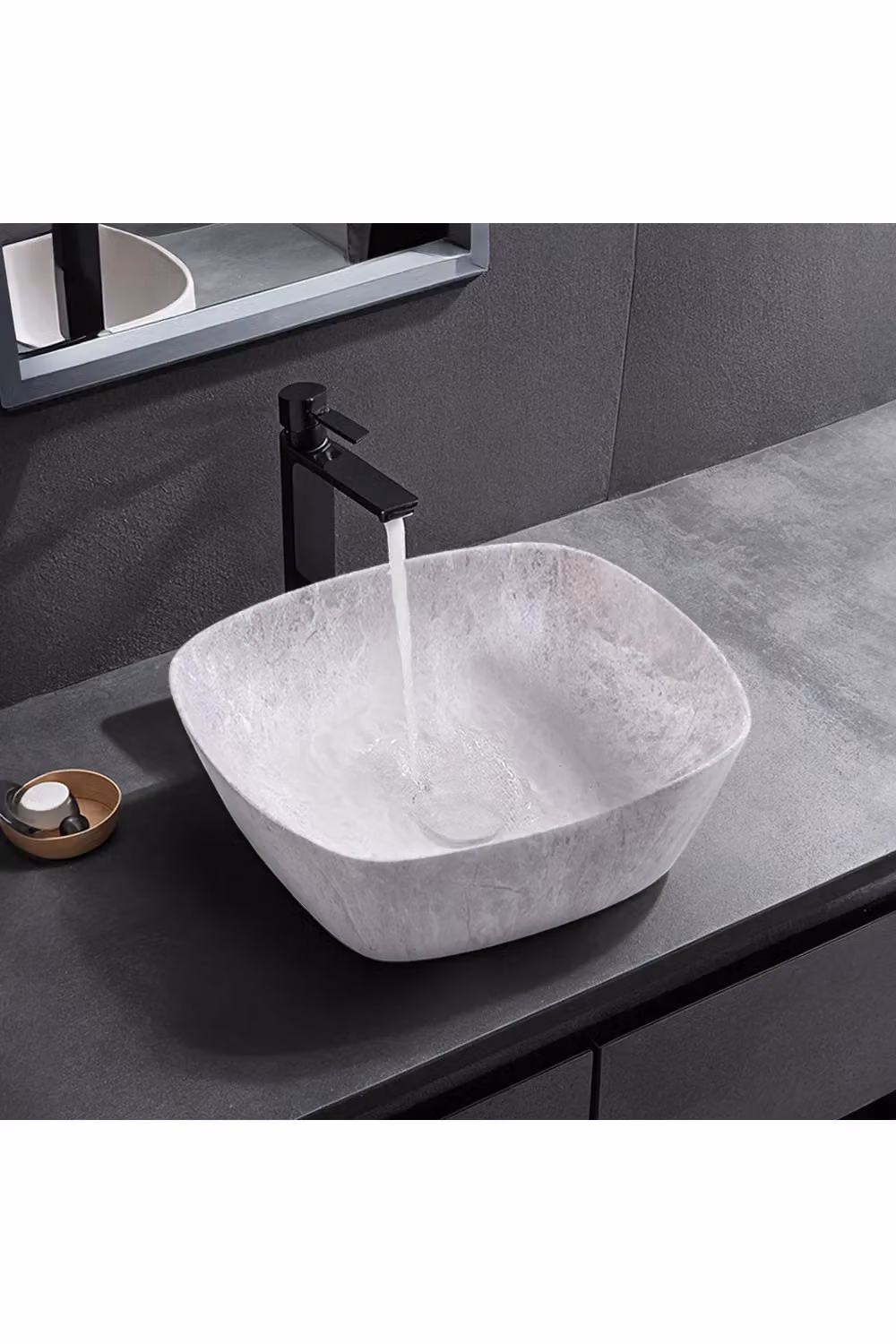 Living and Home Grey Ceramic Square Countertop Bathroom Wash Basin Sink – 2