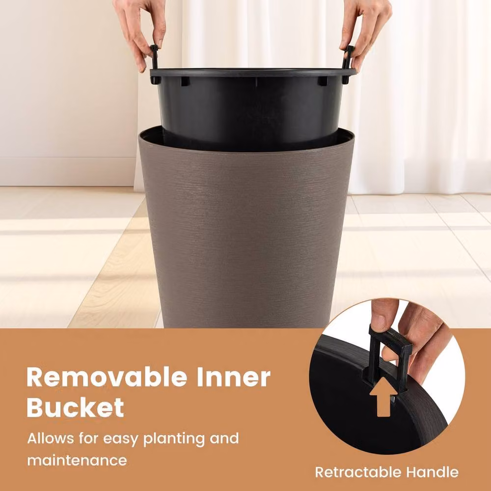 Kelvenix Set of 2 Tall Round Self-Watering Planters in Brown – 4