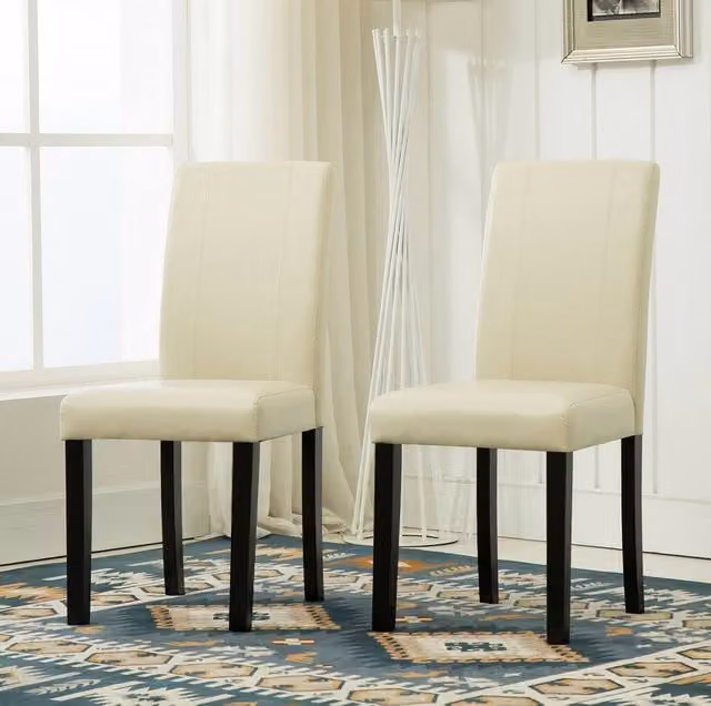 MCC Direct Set of 2 Modern Faux Leather Dining Chairs in Beige – 1