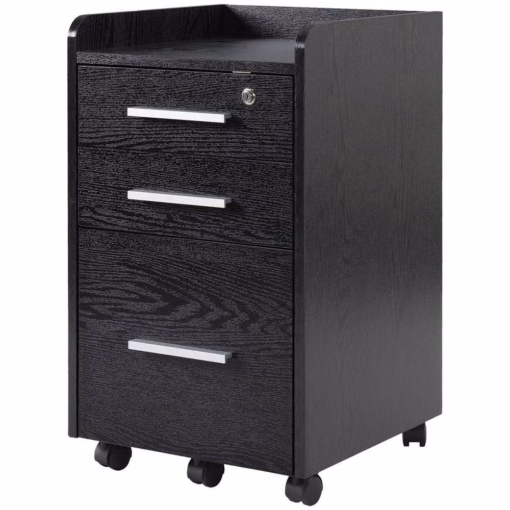 Rolipo Lockable 3-Drawer Filing Cabinet in Black with Castors – 2