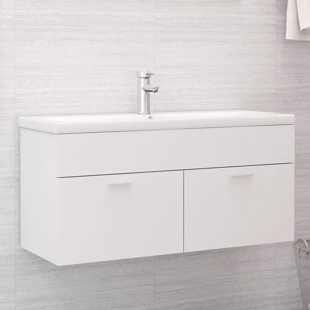 Berkfield Home White Modern Wall Mounted Bathroom Sink Cabinet with Hinged Doors, W/D/H: 100 x 38.5 x 46 cm