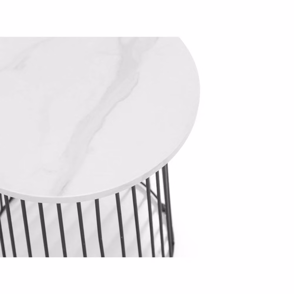 Cheshire Torridon Round Lamp Table in White Marble and Black – 3