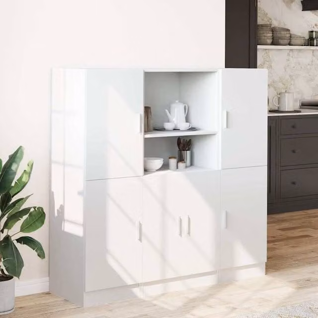 Berkfield Home 3 Piece White Modern Kitchen Cabinet Set with Hinged Doors and Internal Shelves, H 133 x W 131.5 x D 41.5 cm