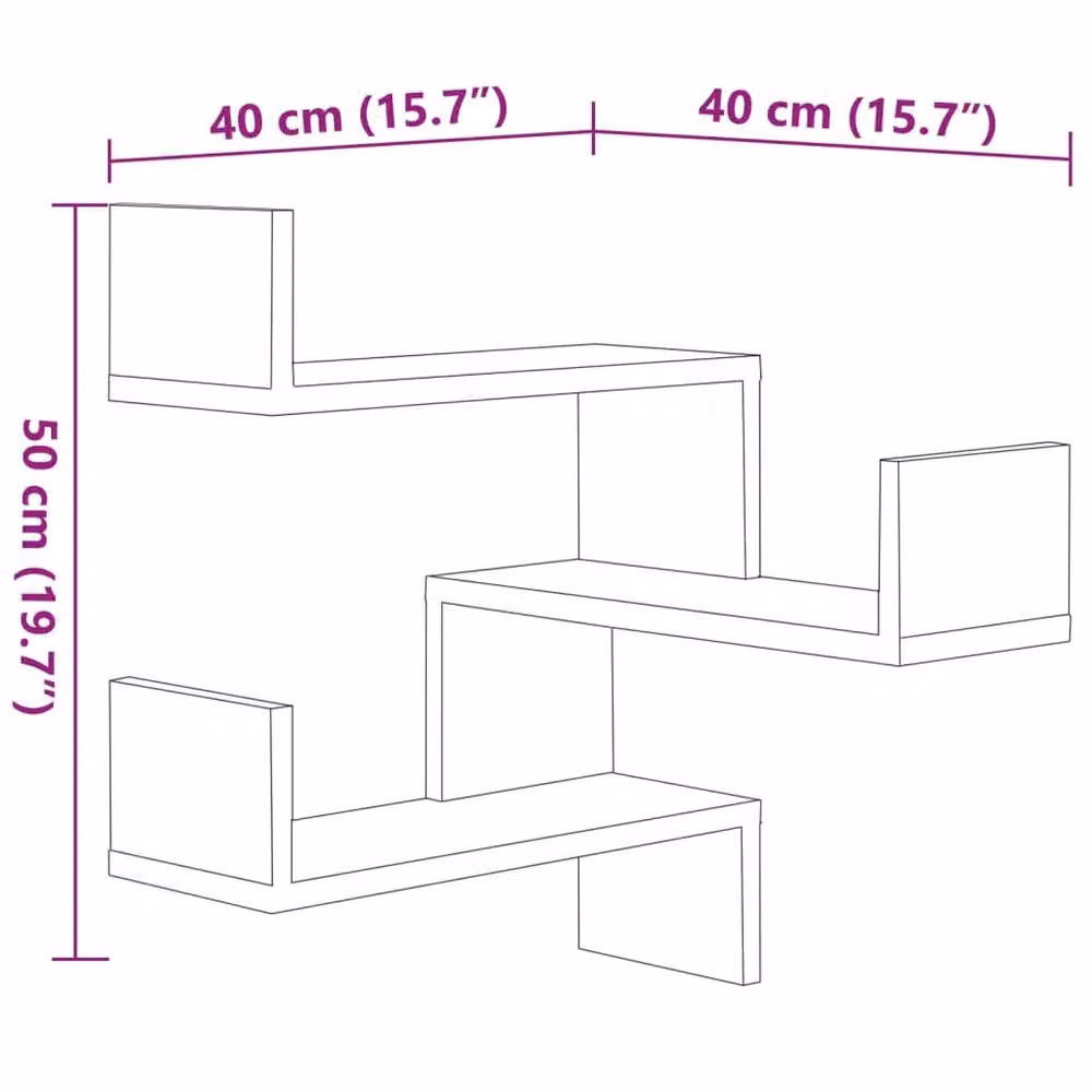 Berkfield Home Wall Mounted Corner Shelves, 2 Piece Set in Smoked Oak Brown, W/D/H: 40 x 40 x 50 cm – 4