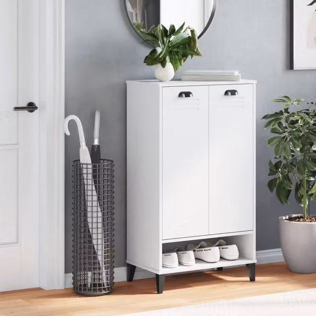 Berkfield Home VIKEN White Modern Shoe Cabinet with Hinged Doors and Open Shelf, W/D/H: 60 x 35 x 107 cm – 1