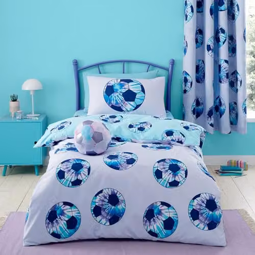 Catherine Lansfield Kids Tie Dye Football Reversible Double Duvet Cover and Pillowcase Set in Purple, W/D/H: 200 x 200 cm