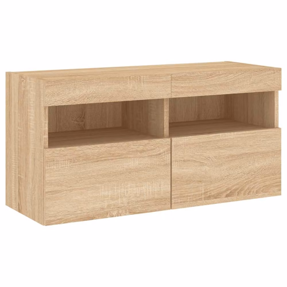 Berkfield Home Modern Wall Mounted TV Cabinet with Integrated LED Lights in Sonoma Oak Brown, W/D/H: 80 x 30 x 40 cm – 2