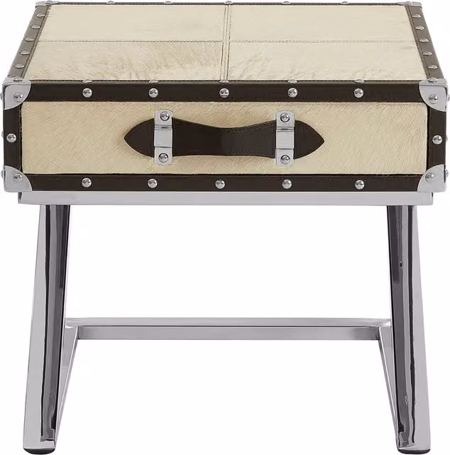 Orsina Genuine Hair-on Leather and Mango Wood Side Table with Storage Cabinet