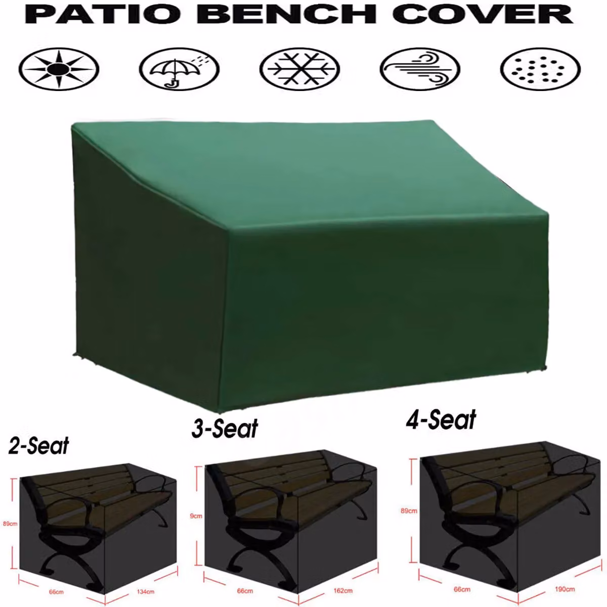 Xample Heavy Duty 3 Seater Garden Bench Seat Cover, Waterproof and Weatherproof, Green – 2